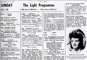 Light Programme First Day Listing 27th July 1945
