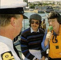 Steve Wright and Simon Bates interview the captain of RN Vessel HMS Hunter off